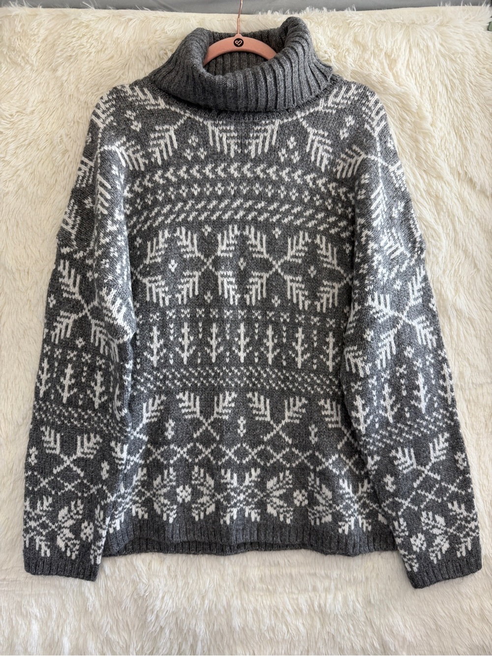 Wind River Heritage Womens Fair Isle Chunky Turtleneck Sweater Size XXL Grey